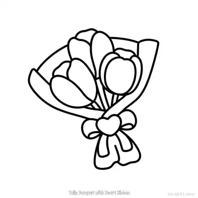 Free printable Tulip Bouquet with Heart Ribbon  Coloring Page - Free PDF Printable Rose Coloring Sheets coloring page