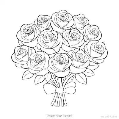 Free printable Twelve-Rose Bouquet  Coloring Page - Free PDF Printable Rose Coloring Sheets coloring page