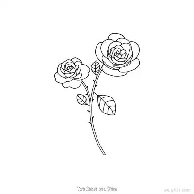 Free printable Two Roses on a Stem  Coloring Page - Free PDF Printable Rose Coloring Sheets coloring page