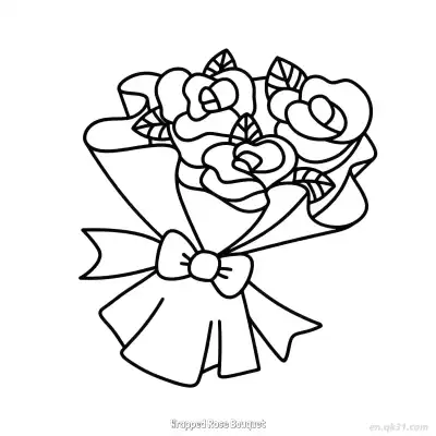 Free printable Wrapped Rose Bouquet  Coloring Page - Free PDF Printable Rose Coloring Sheets coloring page
