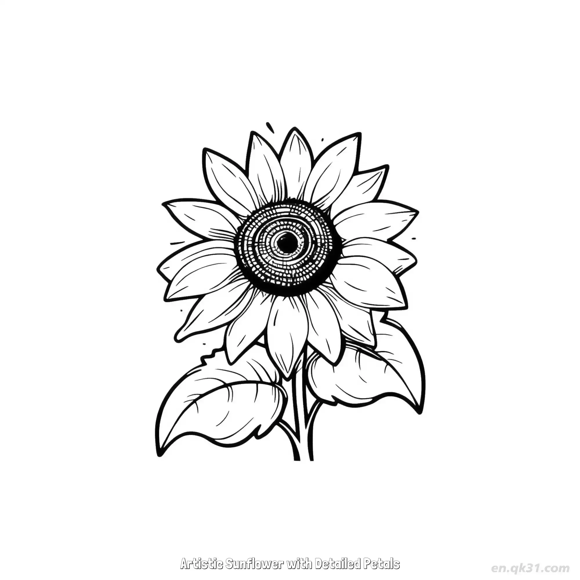 Artistic Sunflower with Detailed Petals  Coloring Page - Free Printable Sunflower PDF Coloring Sheets – Free Printable Coloring Page for Kids and Adults