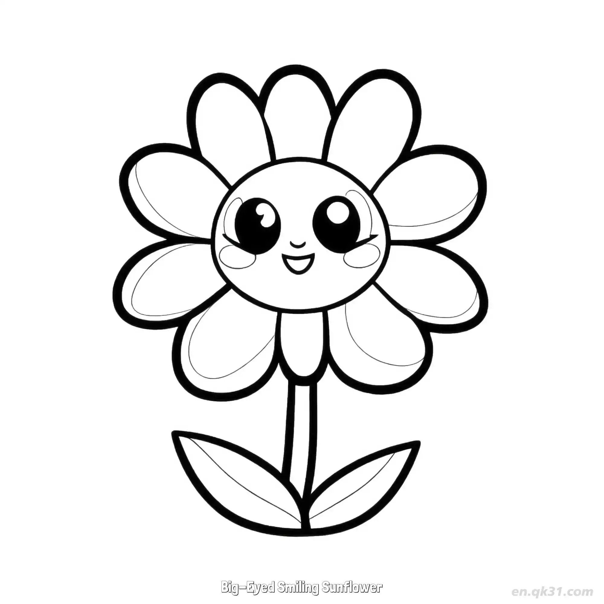 Big-Eyed Smiling Sunflower  Coloring Page - Free Printable Sunflower PDF Coloring Sheets – Free Printable Coloring Page for Kids and Adults