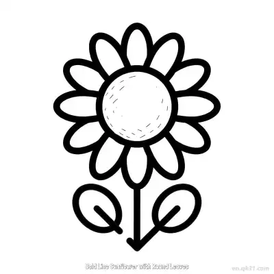 Free printable Bold Line Sunflower with Round Leaves  Coloring Page - Free PDF Printable Sunflower Coloring Sheets coloring page