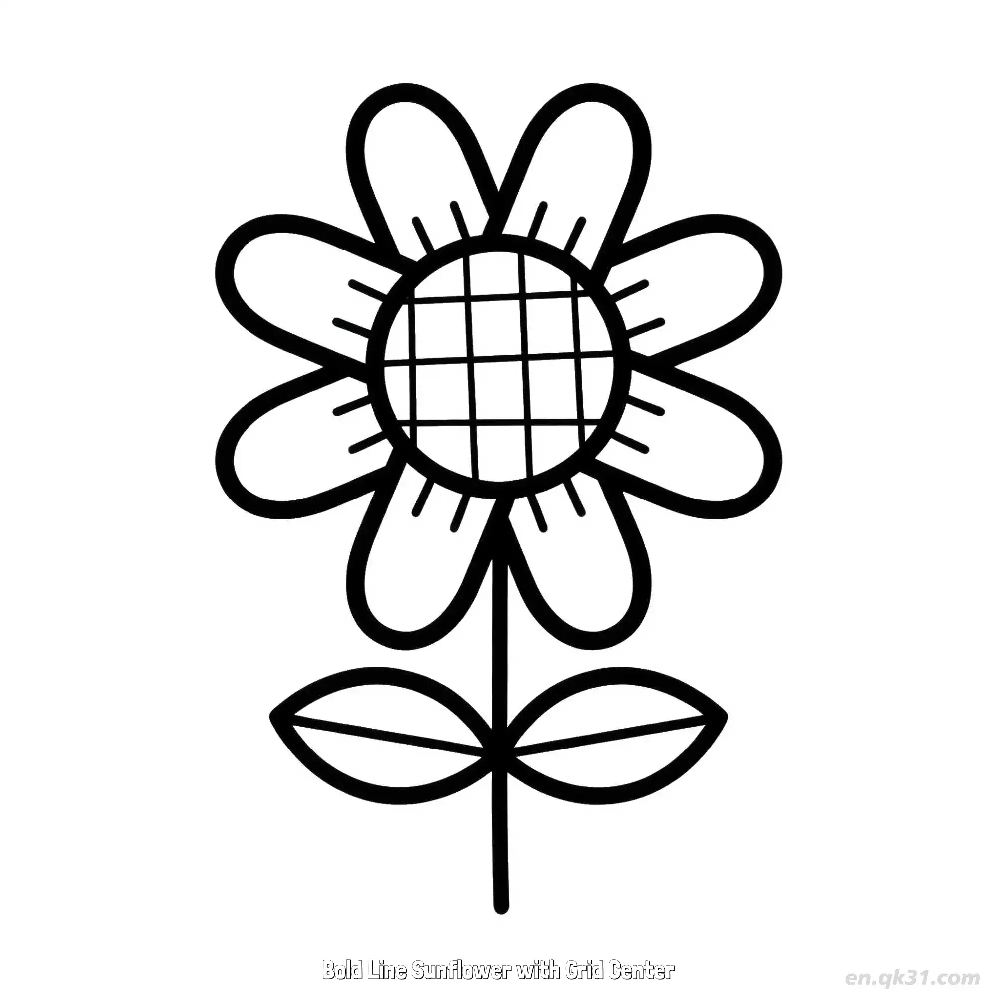 Bold Line Sunflower with Grid Center  Coloring Page - Free Printable Sunflower PDF Coloring Sheets – Free Printable Coloring Page for Kids and Adults