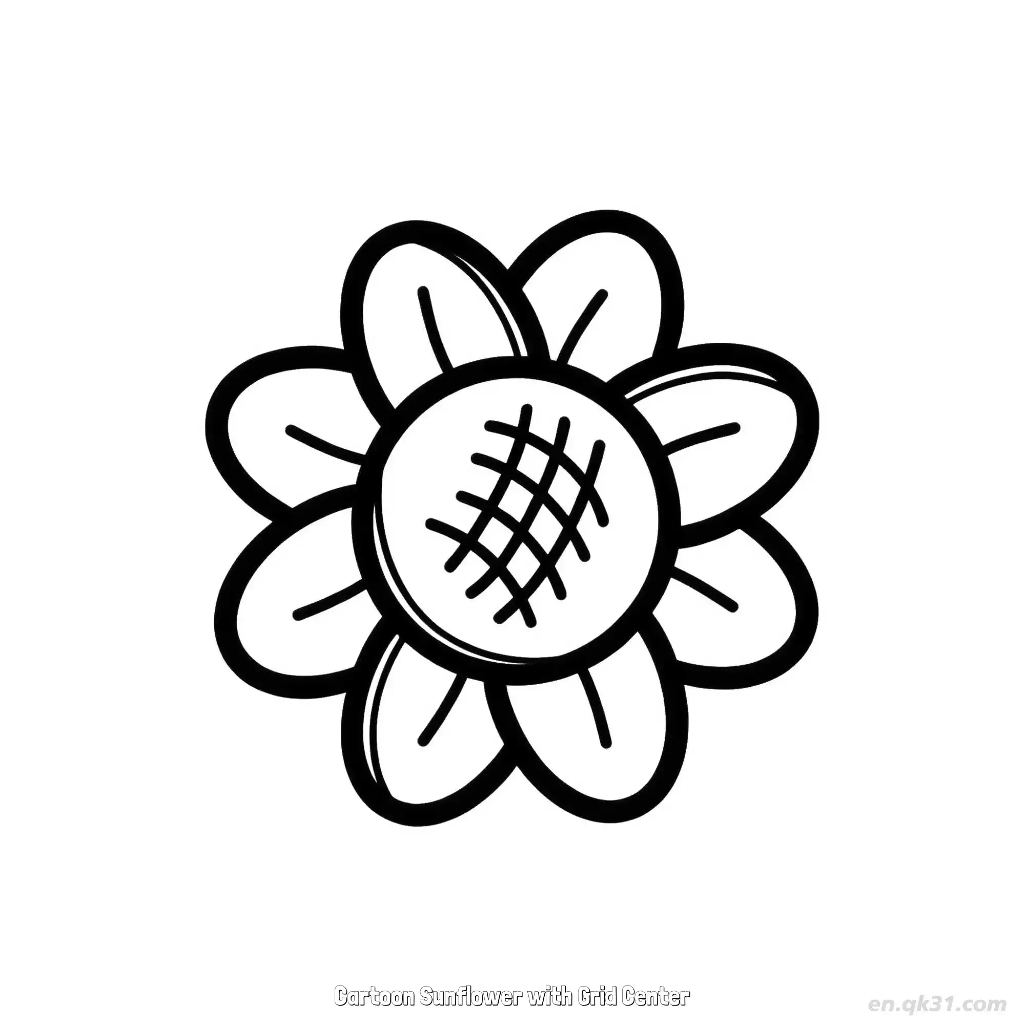 Cartoon Sunflower with Grid Center  Coloring Page - Free Printable Sunflower PDF Coloring Sheets – Free Printable Coloring Page for Kids and Adults