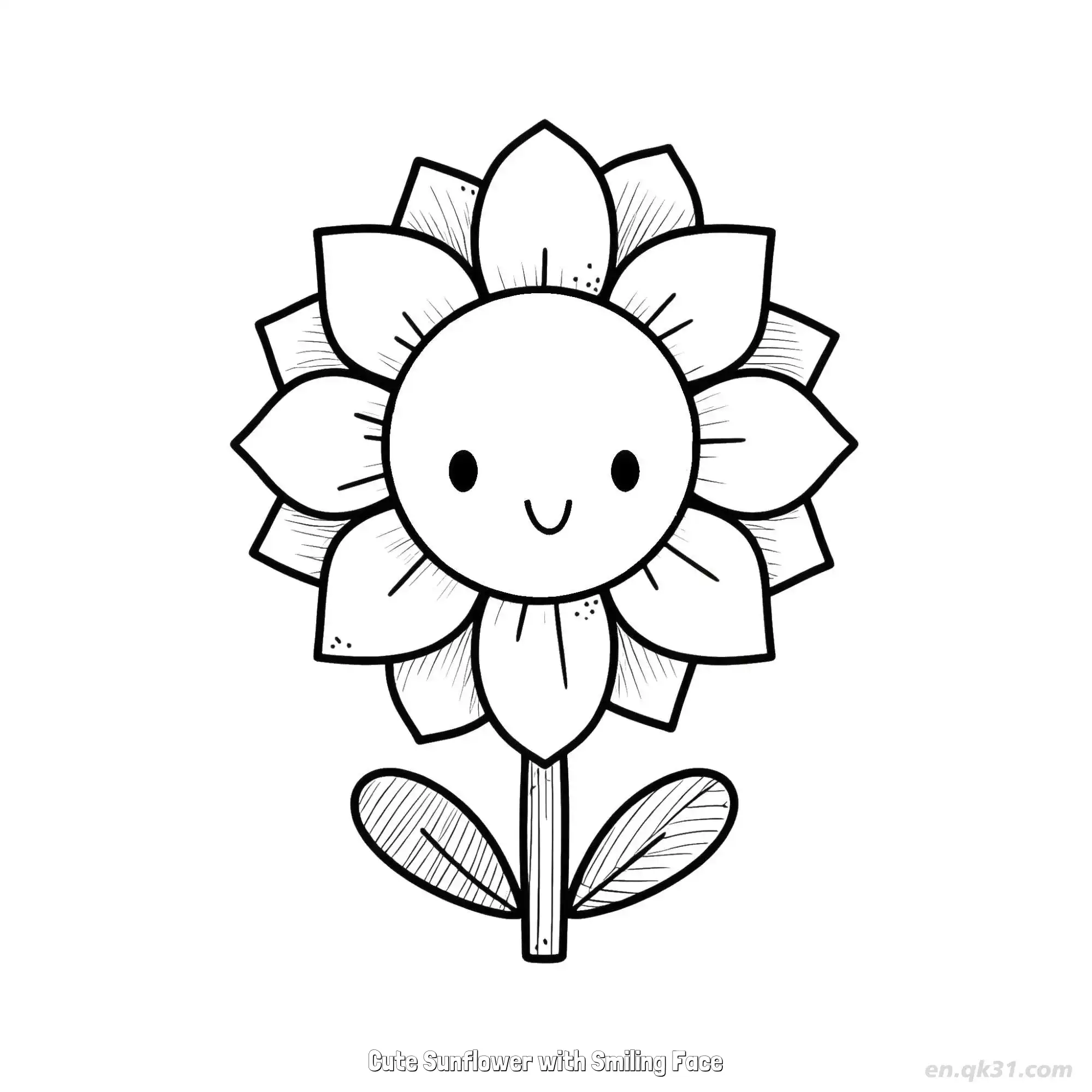 Cute Sunflower with Smiling Face  Coloring Page - Free Printable Sunflower PDF Coloring Sheets – Free Printable Coloring Page for Kids and Adults