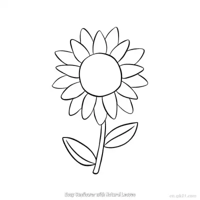 Free printable Easy Sunflower with Natural Leaves  Coloring Page - Free PDF Printable Sunflower Coloring Sheets coloring page