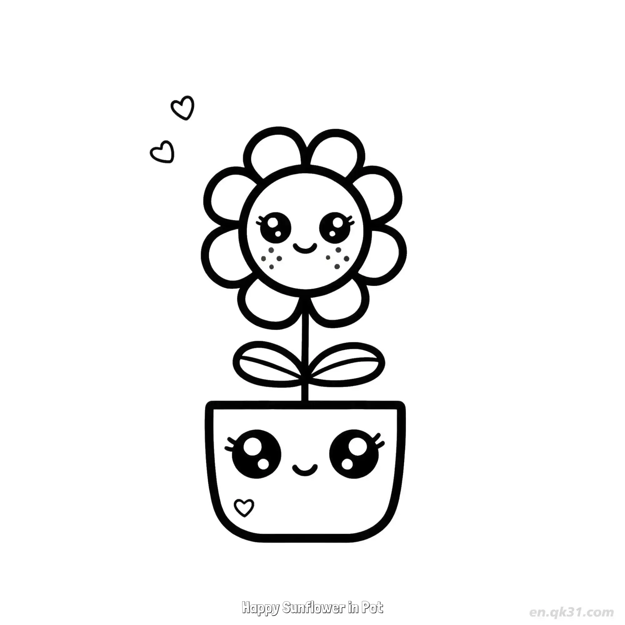 Happy Sunflower in Pot  Coloring Page - Free Printable Sunflower PDF Coloring Sheets – Free Printable Coloring Page for Kids and Adults