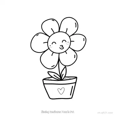 Free printable Kissing Sunflower Face in Pot  Coloring Page - Free PDF Printable Sunflower Coloring Sheets coloring page