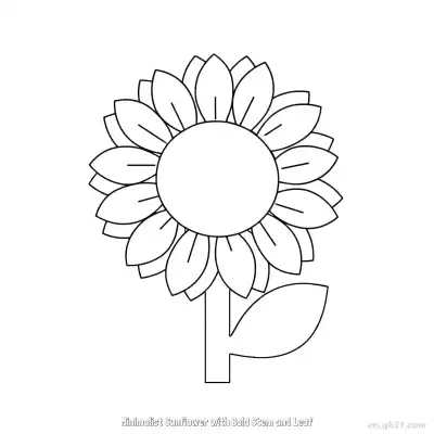 Free printable Minimalist Sunflower with Bold Stem and Leaf  Coloring Page - Free PDF Printable Sunflower Coloring Sheets coloring page