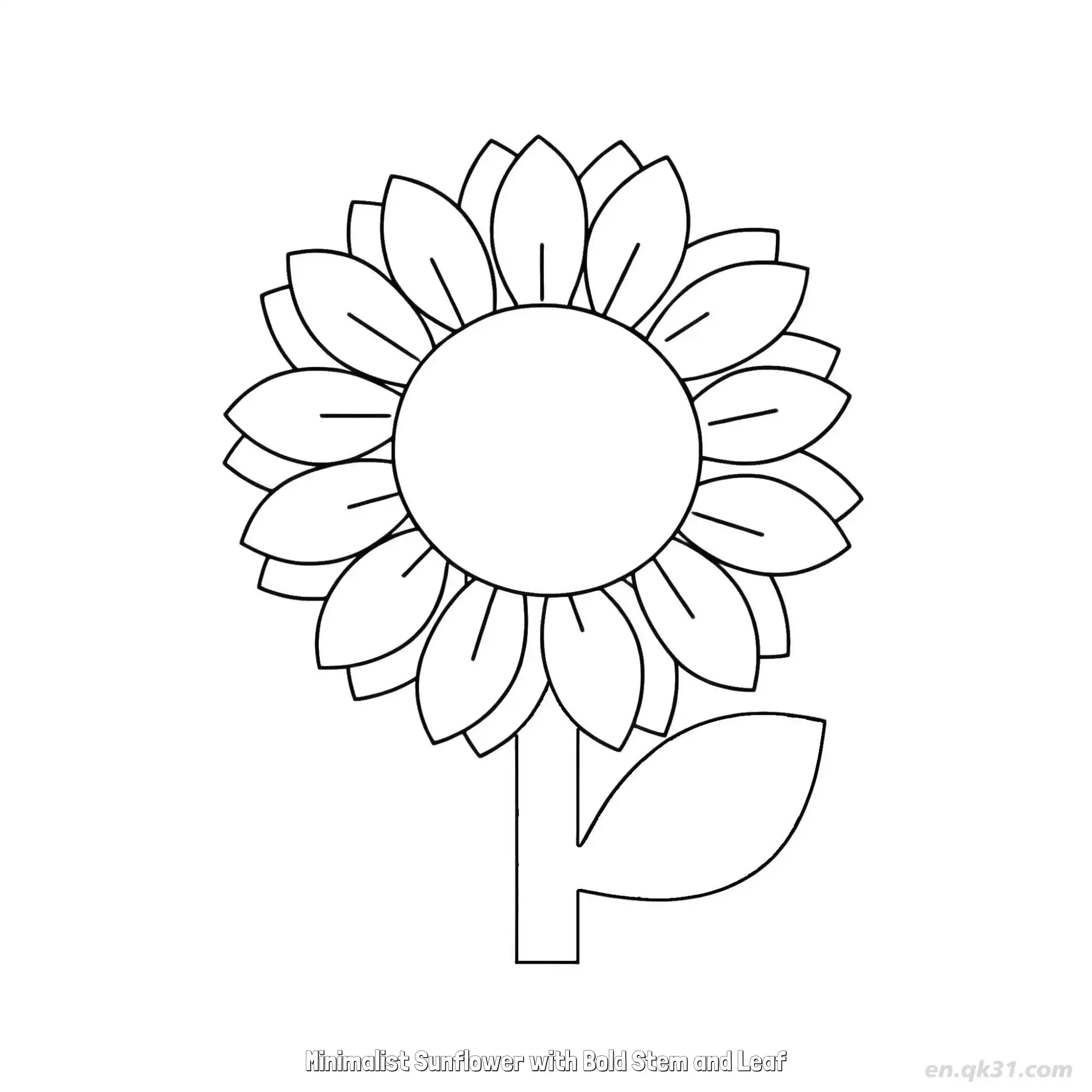 Minimalist Sunflower with Bold Stem and Leaf  Coloring Page - Free Printable Sunflower PDF Coloring Sheets – Free Printable Coloring Page for Kids and Adults