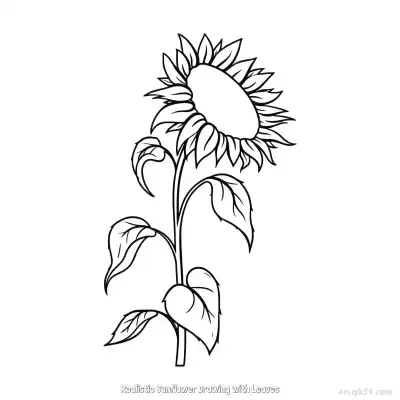 Free printable Realistic Sunflower Drawing with Leaves  Coloring Page - Free PDF Printable Sunflower Coloring Sheets coloring page