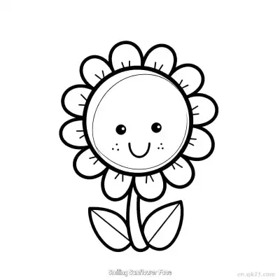 Free printable Smiling Sunflower Face  Coloring Page - Free PDF Printable Sunflower Coloring Sheets coloring page