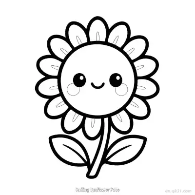 Free printable Smiling Sunflower Face  Coloring Page - Free PDF Printable Sunflower Coloring Sheets coloring page