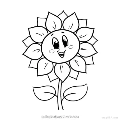 Free printable Smiling Sunflower Face Cartoon  Coloring Page - Free PDF Printable Sunflower Coloring Sheets coloring page