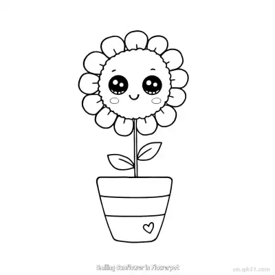 Free printable Smiling Sunflower in Flowerpot  Coloring Page - Free PDF Printable Sunflower Coloring Sheets coloring page