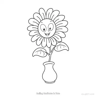 Free printable Smiling Sunflower in Vase  Coloring Page - Free PDF Printable Sunflower Coloring Sheets coloring page
