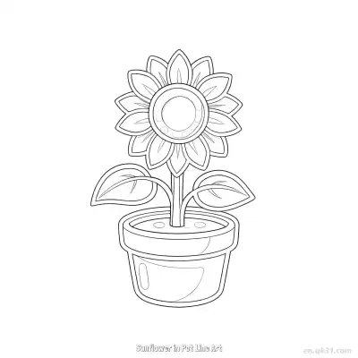 Free printable Sunflower in Pot Line Art  Coloring Page - Free PDF Printable Sunflower Coloring Sheets coloring page