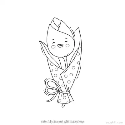 Free printable Cute Tulip Bouquet with Smiley Face  Coloring Page - Free PDF Printable Tulips Coloring Sheets coloring page