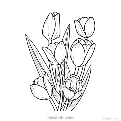 Free printable Detailed Tulip Bouquet  Coloring Page - Free PDF Printable Tulips Coloring Sheets coloring page