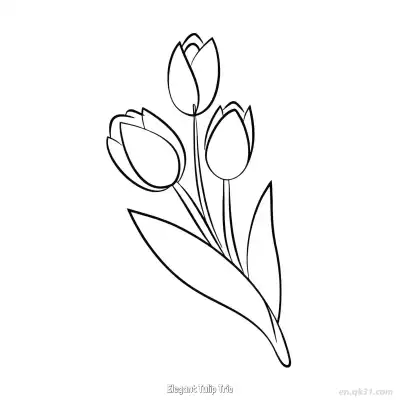 Free printable Elegant Tulip Trio  Coloring Page - Free PDF Printable Tulips Coloring Sheets coloring page
