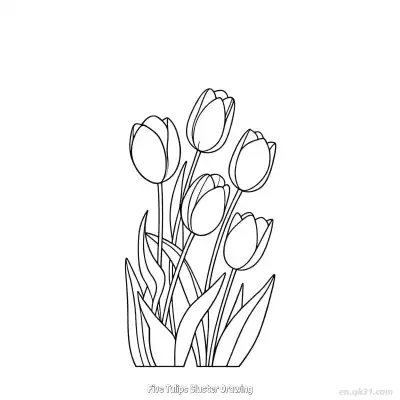 Free printable Five Tulips Cluster Drawing  Coloring Page - Free PDF Printable Tulips Coloring Sheets coloring page