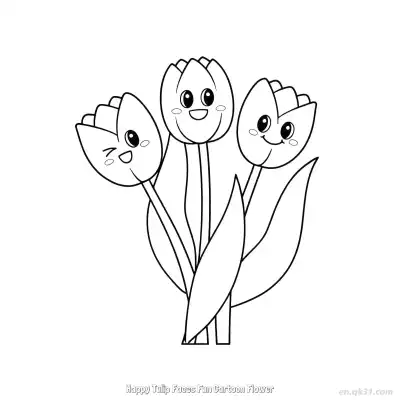 Free printable Happy Tulip Faces Fun Cartoon Flower  Coloring Page - Free PDF Printable Tulips Coloring Sheets coloring page