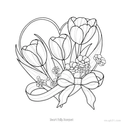 Free printable Heart Tulip Bouquet  Coloring Page - Free PDF Printable Tulips Coloring Sheets coloring page