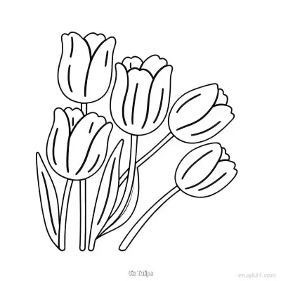 Free printable Six Tulips  Coloring Page - Free PDF Printable Tulips Coloring Sheets coloring page