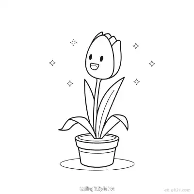 Free printable Smiling Tulip in Pot  Coloring Page - Free PDF Printable Tulips Coloring Sheets coloring page