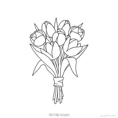 Free printable Tied Tulip Bouquet  Coloring Page - Free PDF Printable Tulips Coloring Sheets coloring page
