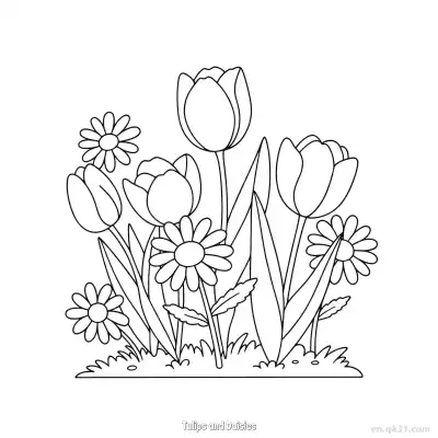 Free printable Tulips and Daisies  Coloring Page - Free PDF Printable Tulips Coloring Sheets coloring page