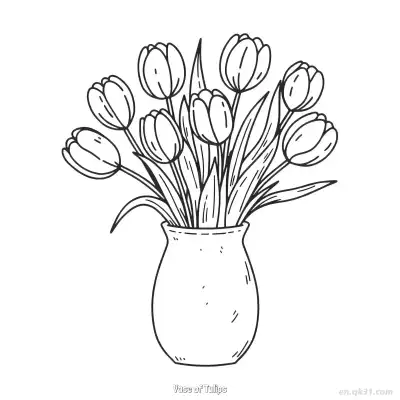 Free printable Vase of Tulips  Coloring Page - Free PDF Printable Tulips Coloring Sheets coloring page