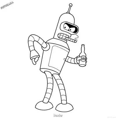 Free printable Bender 1 Coloring Page - Free Printable Futurama PDFS Coloring Sheets coloring page