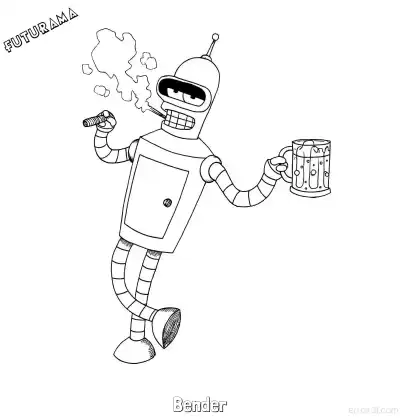 Free printable Bender 2 Coloring Page - Free Printable Futurama PDFS Coloring Sheets coloring page