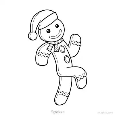 Free printable Christmas Gingerbread Man with Hat and Scarf coloring page