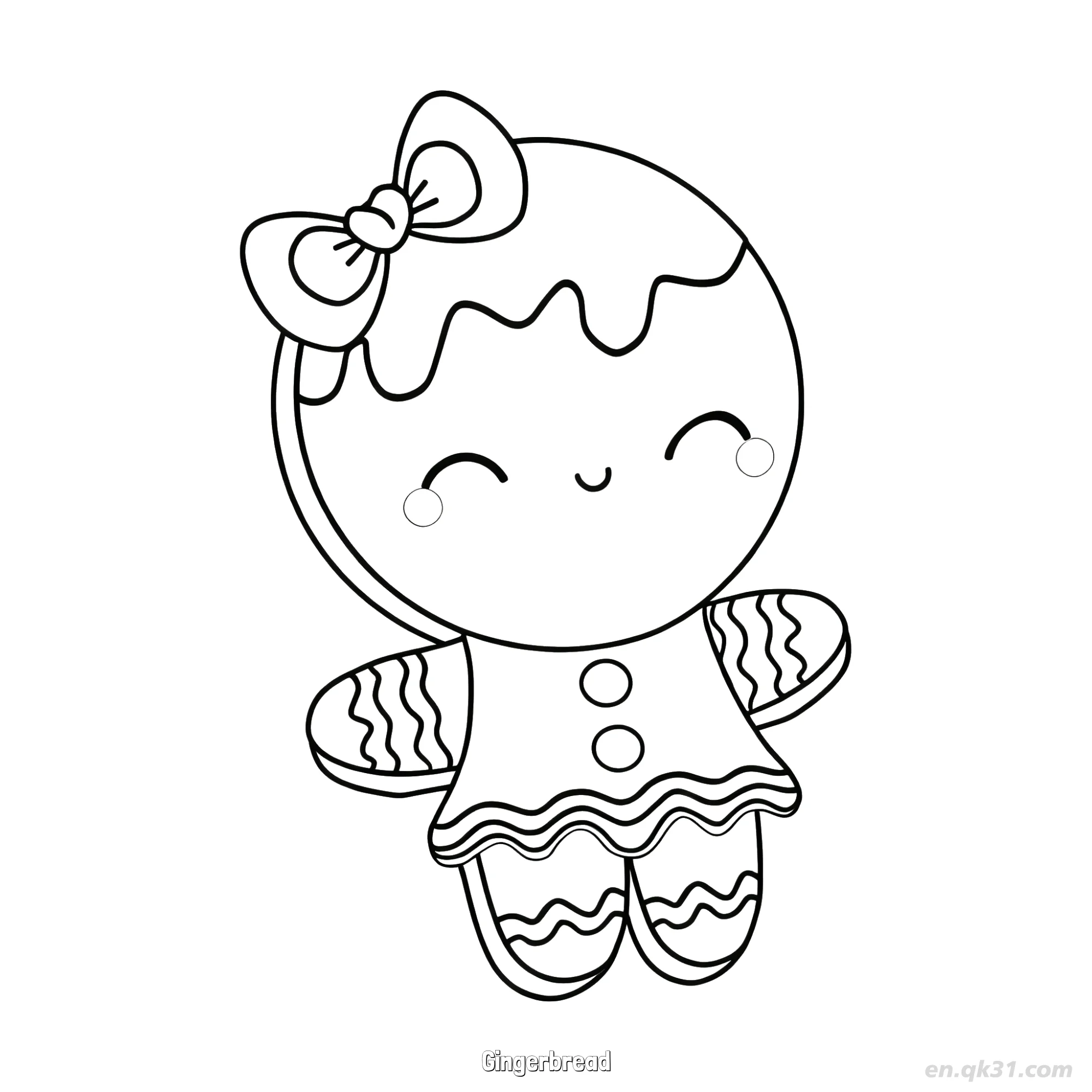 Cute Gingerbread Girl with Bow Coloring Page – Free Printable Coloring Page for Kids and Adults