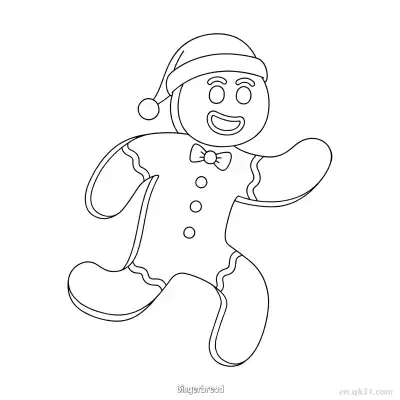 Free printable Dancing Gingerbread Man with Santa Hat Coloring Page coloring page