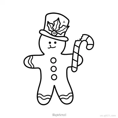 Free printable Festive Gingerbread Man with Candy Cane coloring page