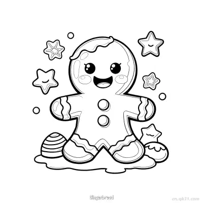 Free printable Gingerbread Cookie Surrounded by Festive Treats coloring page
