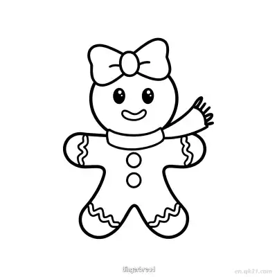 Free printable Gingerbread Girl with Bow and Scarf coloring page