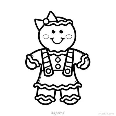 Free printable Gingerbread Girl with Bow and Suspenders coloring page