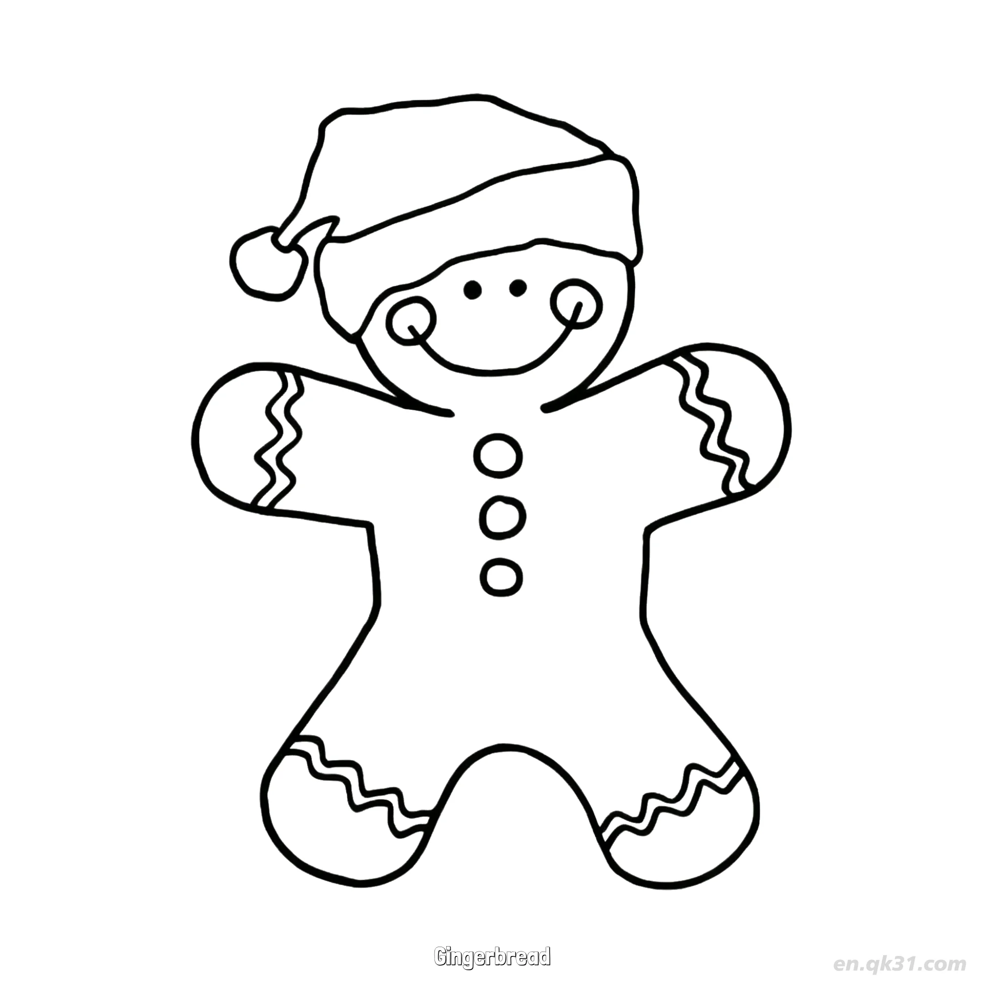 Gingerbread Man Wearing Santa Hat Coloring Page – Free Printable Coloring Page for Kids and Adults