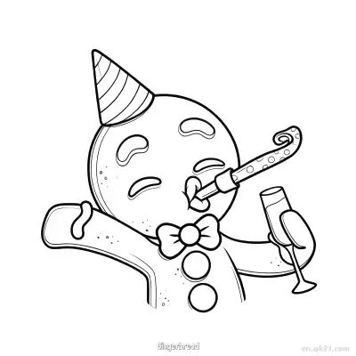 Free printable Party Gingerbread Man with Horn coloring page