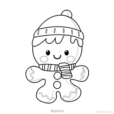 Free printable Winter Gingerbread Character with Hat and Scarf coloring page
