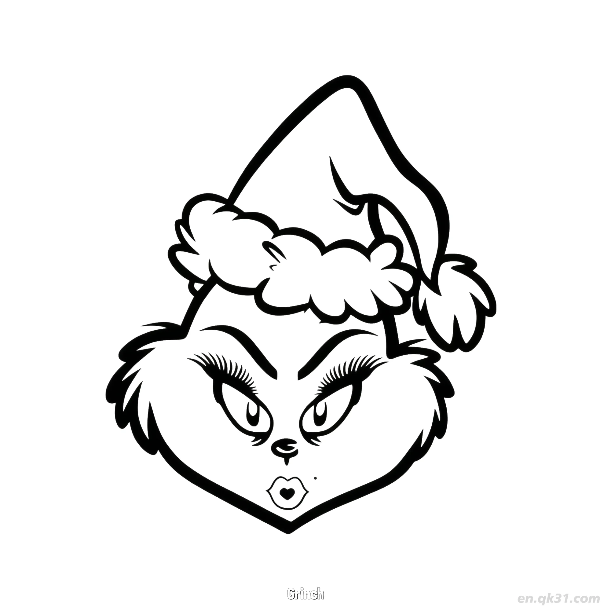 Female Grinch Christmas Face Coloring Page – Free Printable Coloring Page for Kids and Adults