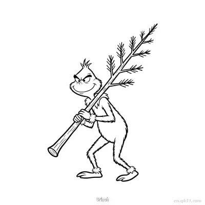 Free printable Grinch Carrying Sparse Christmas Tree Coloring Page coloring page