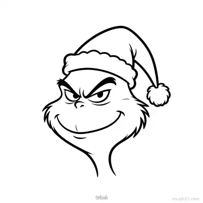 Free printable Grinch Face with Santa Hat Coloring Page coloring page