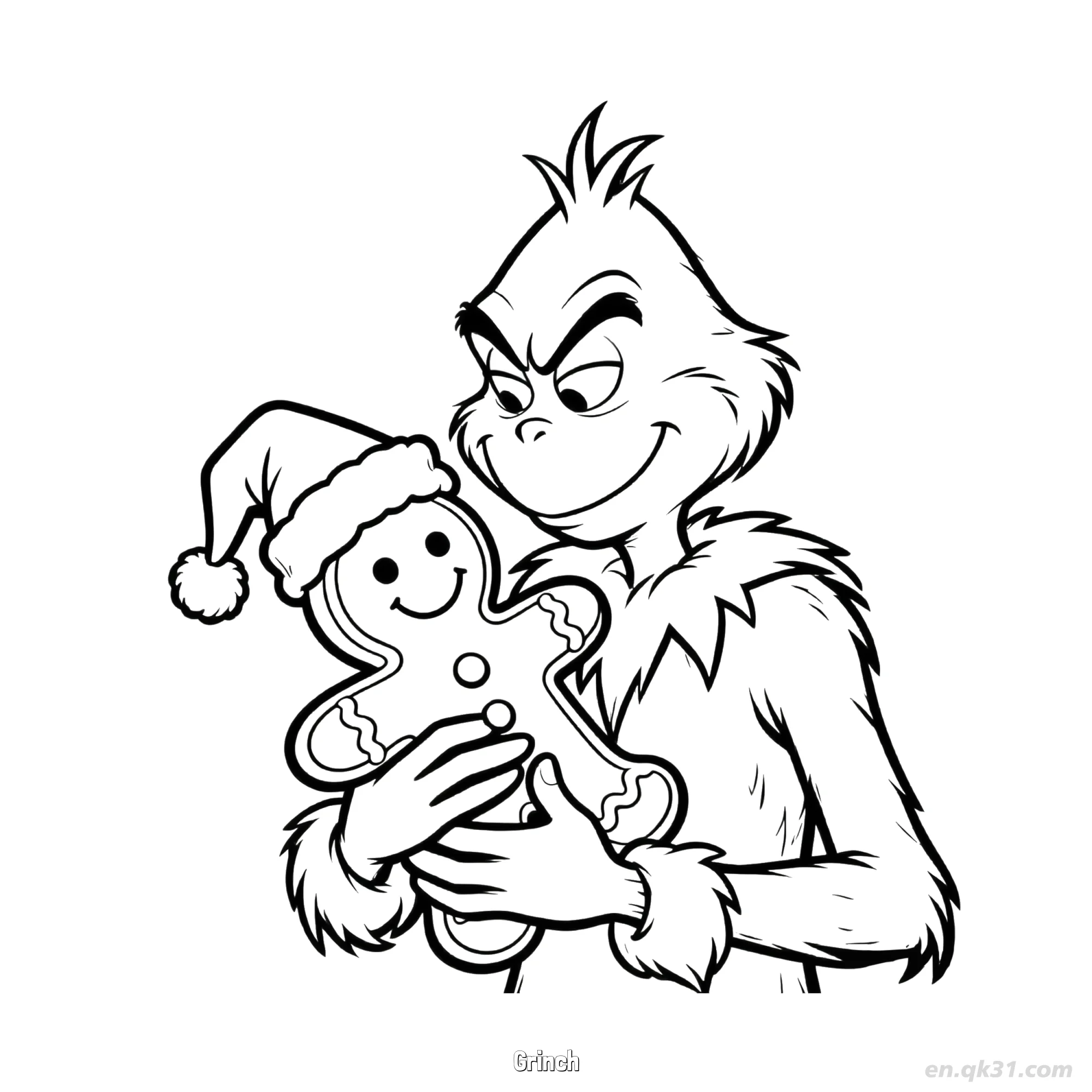 Grinch Holding Gingerbread Man Christmas Coloring Page – Free Printable Coloring Page for Kids and Adults