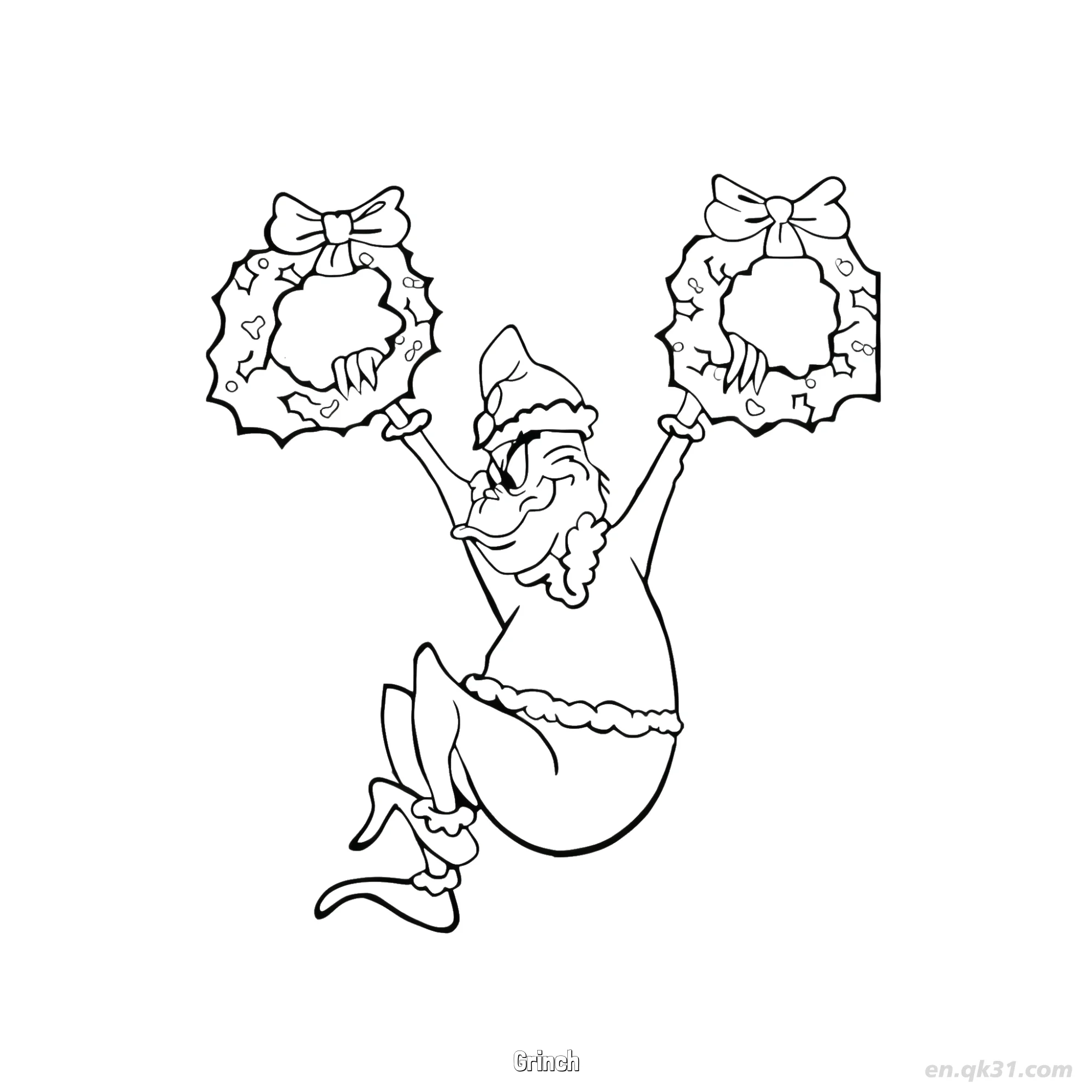 Grinch Jumping with Christmas Wreaths Coloring Page – Free Printable Coloring Page for Kids and Adults